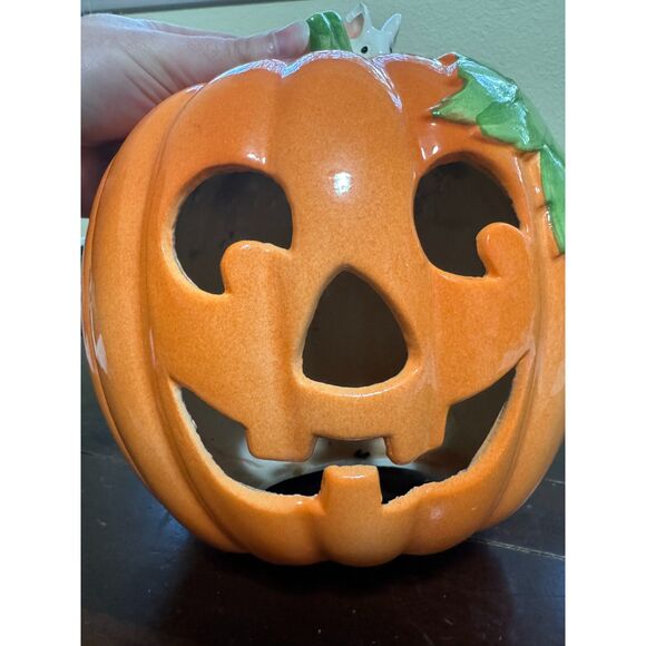 Vintage Ceramic Tea Light Candle Jack O' Lantern Pumpkin Halloween Décor - Picture 2 of 9